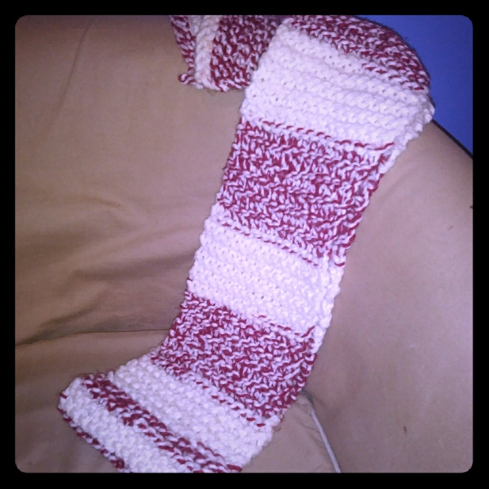 Hand-Knitted Burgundy & Cream Long Scarf
